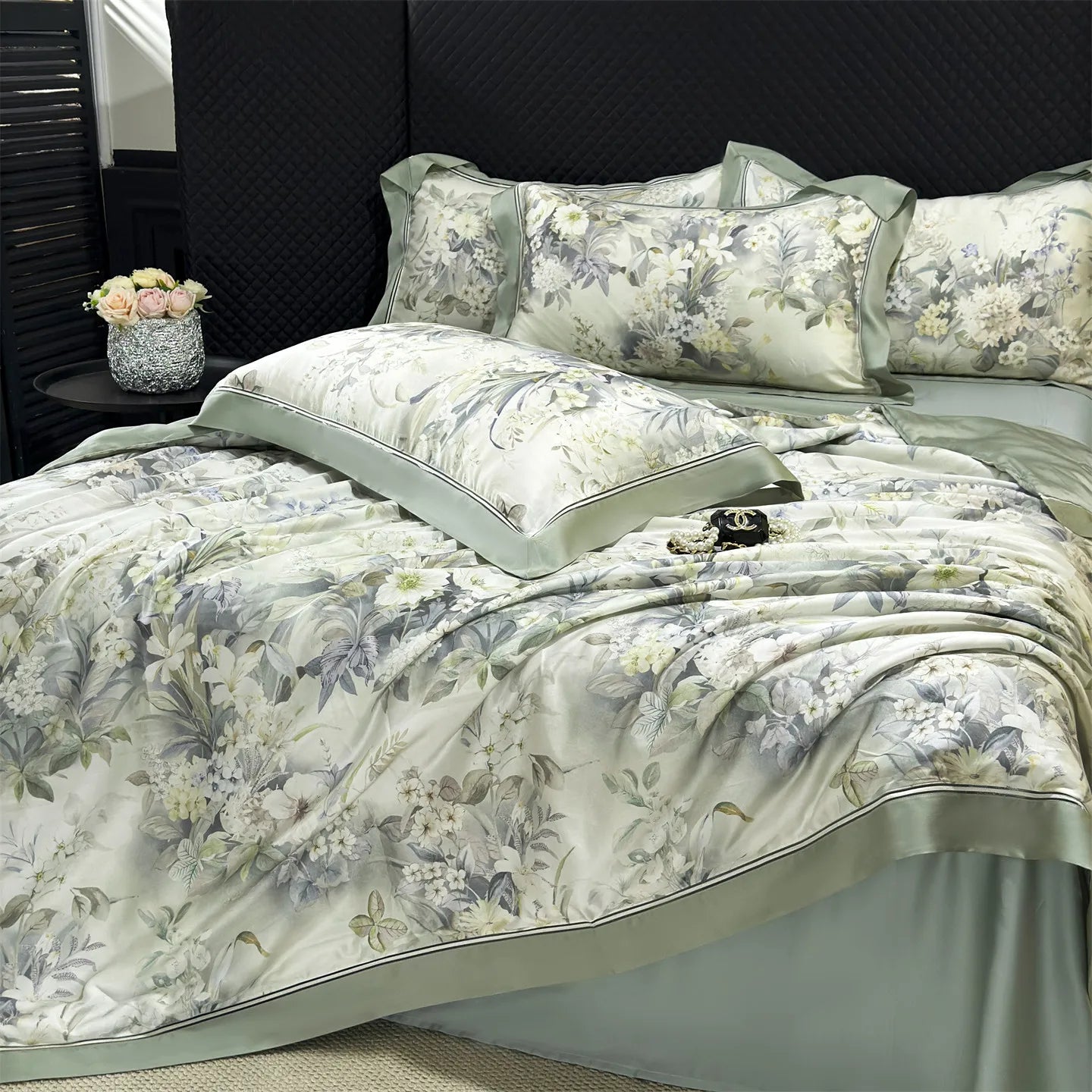 Floral Print Lyocell Summer Comforter Set - 4 Pieces | Soft Silky Cooling Bedding |