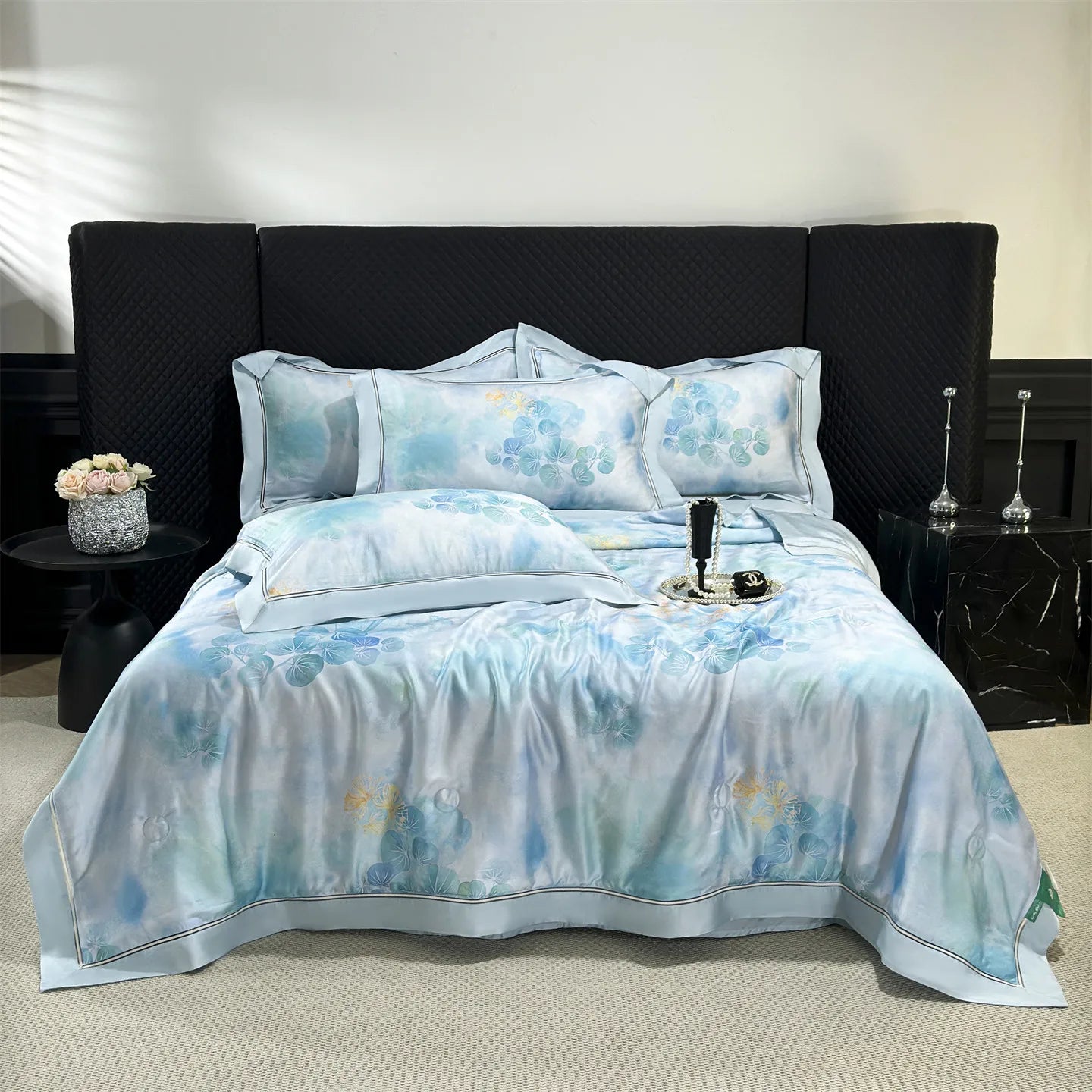 Floral Print Lyocell Summer Comforter Set - 4 Pieces | Soft Silky Cooling Bedding |