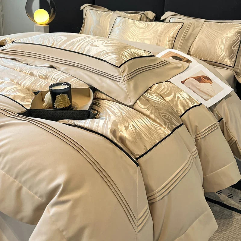 Light Luxury Long-Staple Pure Cotton Jacquard Bedding Set - Duvet Cover, Bed Sheet & Pillowcases