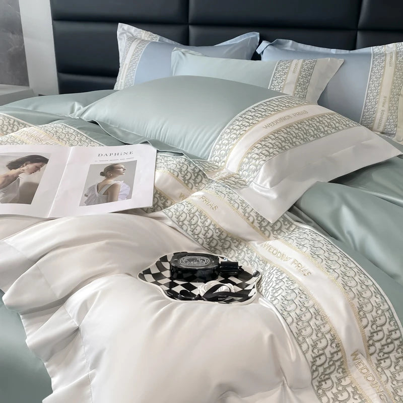 Luxury Embroidery 100% Cotton Bedding Set - Duvet Cover, Bed Sheet & Pillowcase