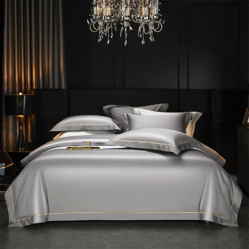 1000TC Egyptian Cotton Luxury Embroidery Solid Color Bedding Set - 4 Pieces