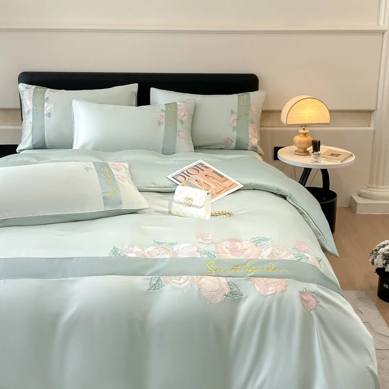 Embroidered Ice Silk Bedding Set - 3 or 4 Piece
