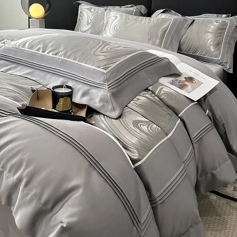 Light Luxury Long-Staple Pure Cotton Jacquard Bedding Set - Duvet Cover, Bed Sheet & Pillowcases