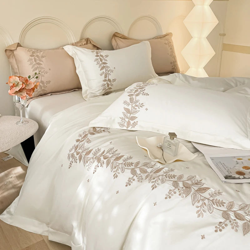 100% Egyptian Cotton Chic Embroidery Luxury Bedding Set - 4 Pieces