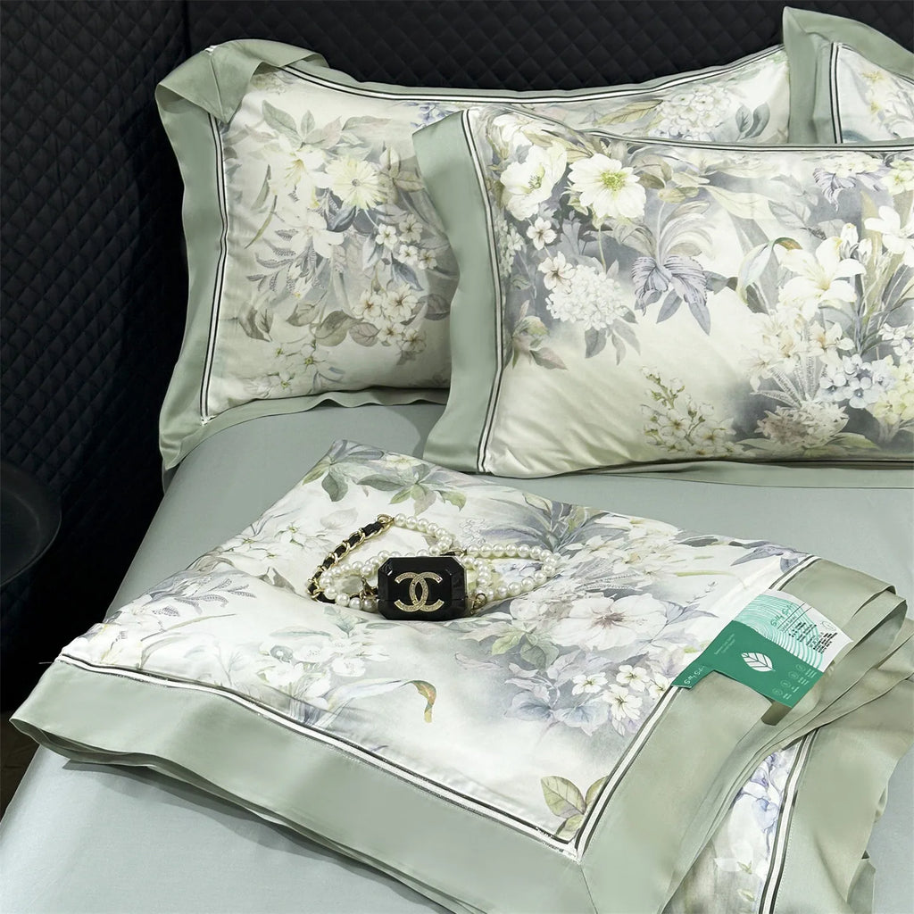 Floral Print Lyocell Summer Comforter Set - 4 Pieces | Soft Silky Cooling Bedding |