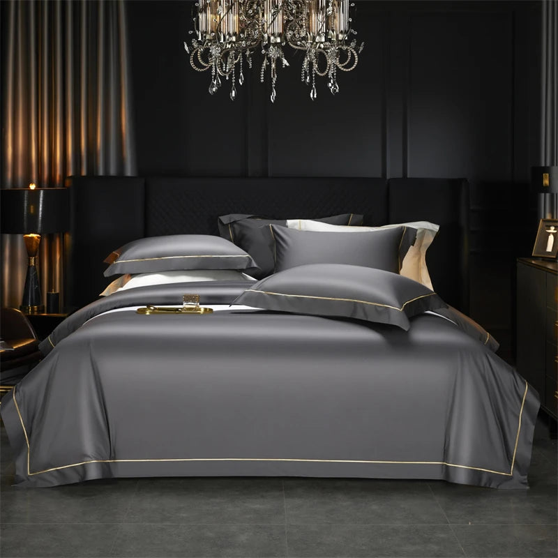 1000TC Egyptian Cotton Luxury Embroidery Solid Color Bedding Set - 4 Pieces