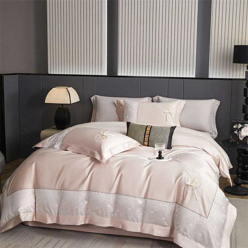 Butterfly Embroidery Jacquard Egyptian Cotton Bedding Set - 4 Pieces | Queen & King Size