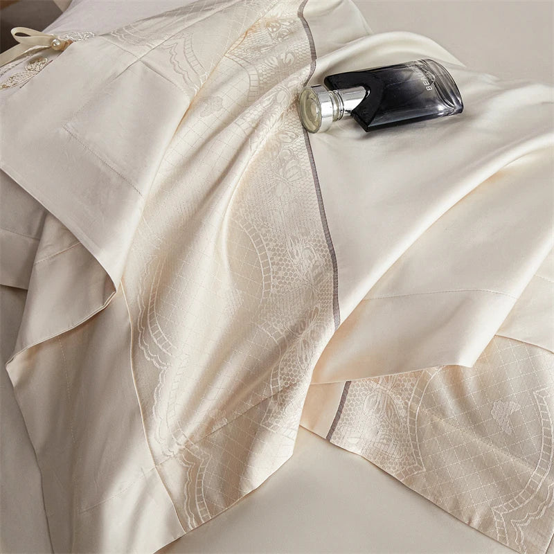 Butterfly Embroidery Jacquard Egyptian Cotton Bedding Set - 4 Pieces | Queen & King Size