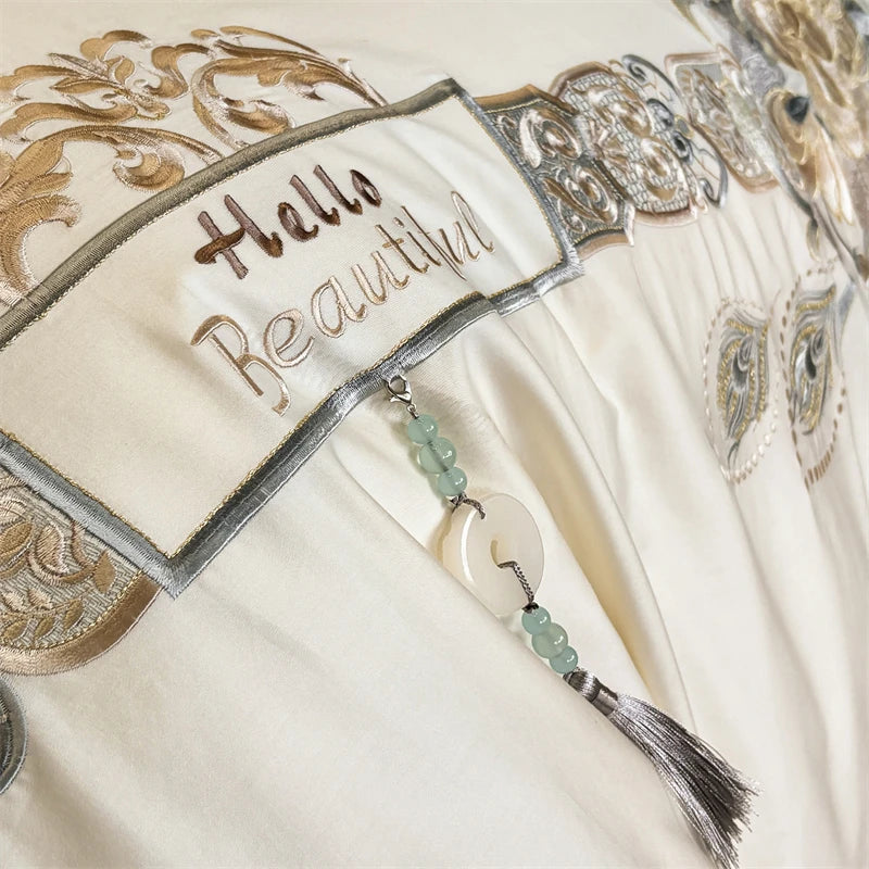 Floral Embroidery Luxury Bedding Set - 1000TC Egyptian Cotton | 4 Pieces