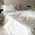 600TC Egyptian Cotton Flowers Jacquard Ruffles Luxury Bedding Set - 4 Pieces