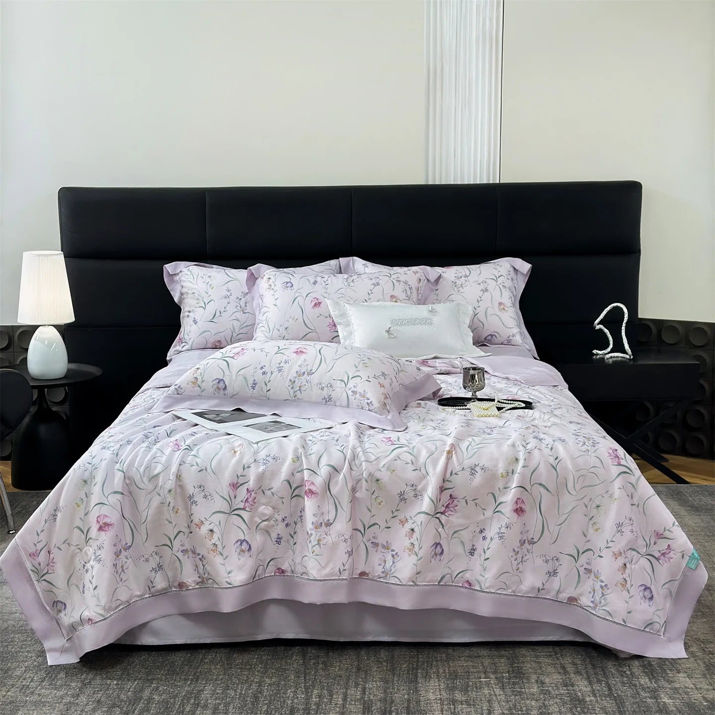 4-Piece Floral Plant Print 500TC Lyocell Summer Comforter Set | Soft Silky Cooling Bedding |