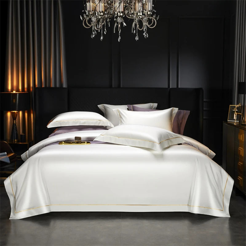1000TC Egyptian Cotton Luxury Embroidery Solid Color Bedding Set - 4 Pieces