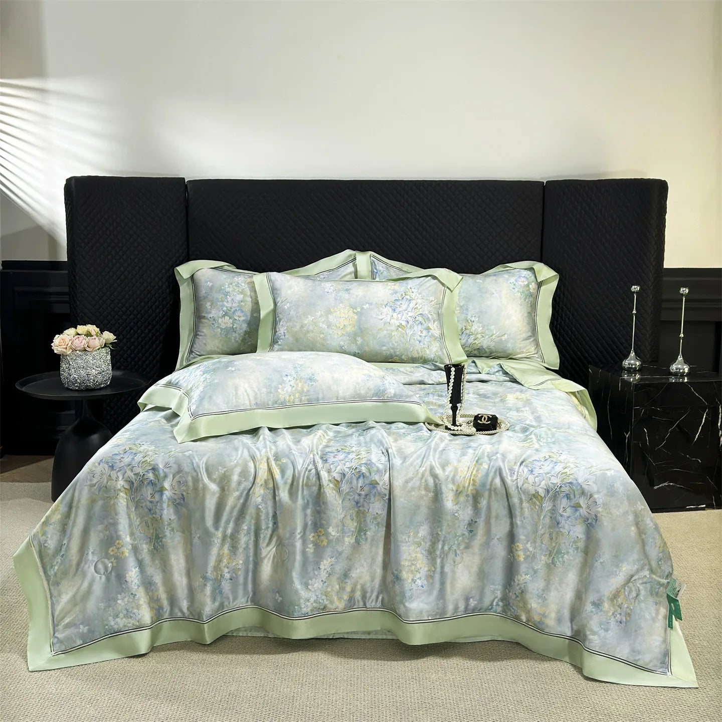 Floral Print Lyocell Summer Comforter Set - 4 Pieces | Soft Silky Cooling Bedding |