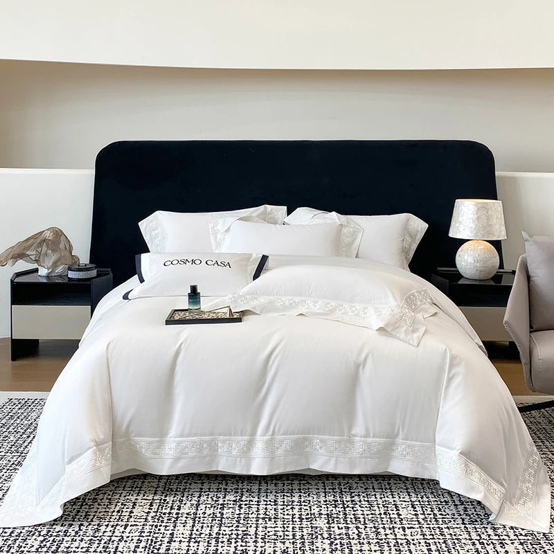 600TC Egyptian Cotton White Luxury Embroidery Set - 4 Pieces