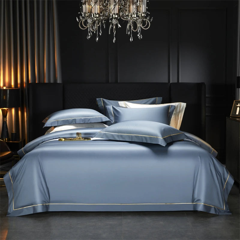 1000TC Egyptian Cotton Luxury Embroidery Solid Color Bedding Set - 4 Pieces