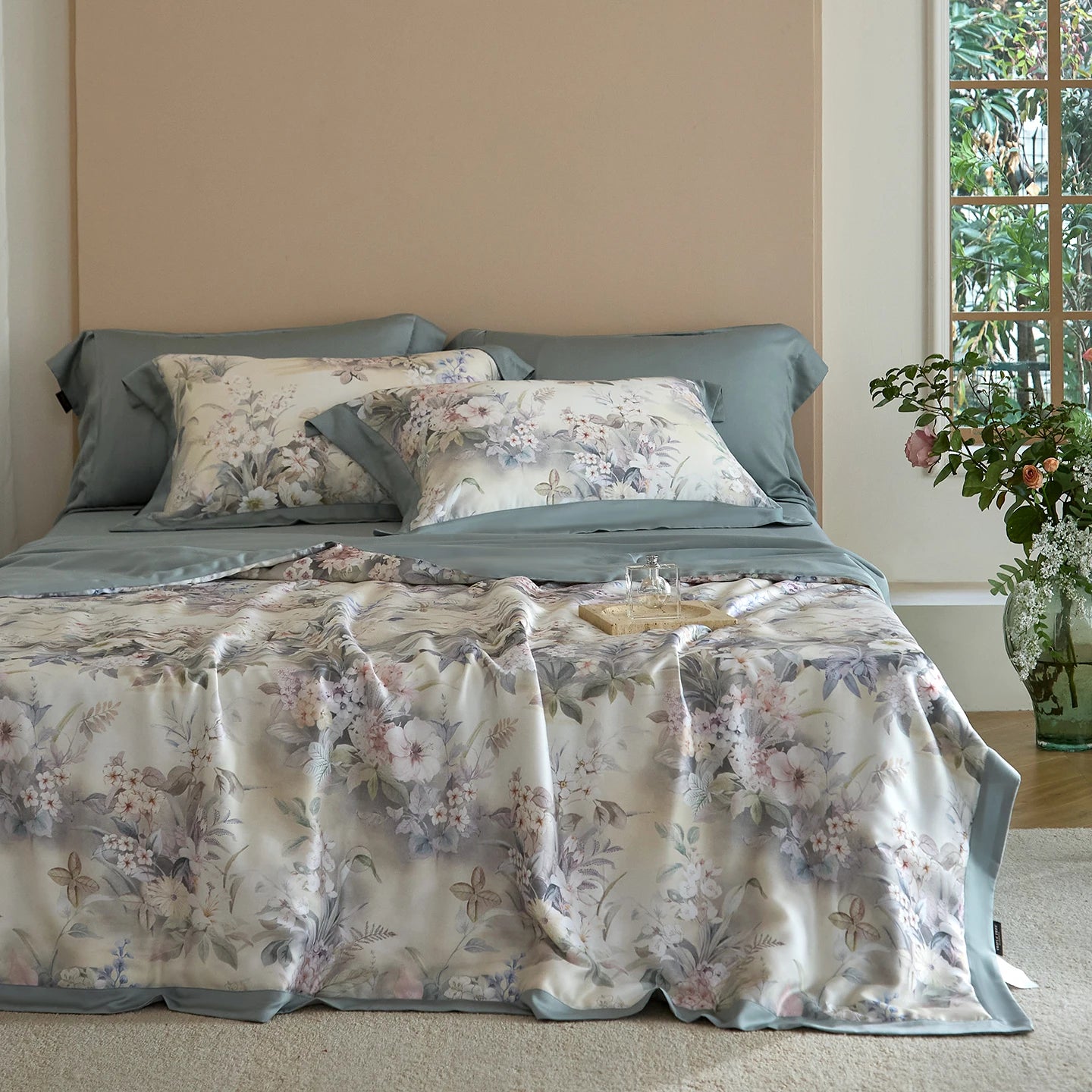600TC Lyocell Summer Quilt | Cooling Eucalyptus Air Conditioning Comforter | Bed Sheet & Pillowcases |
