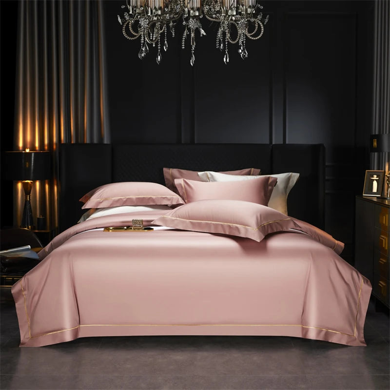 1000TC Egyptian Cotton Luxury Embroidery Solid Color Bedding Set - 4 Pieces