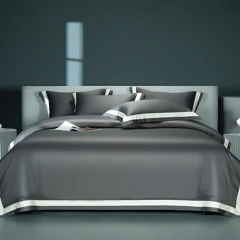 Premium 1400TC Egyptian Cotton Smooth Soft Bedding Set - Chic White & Grey Patchwork