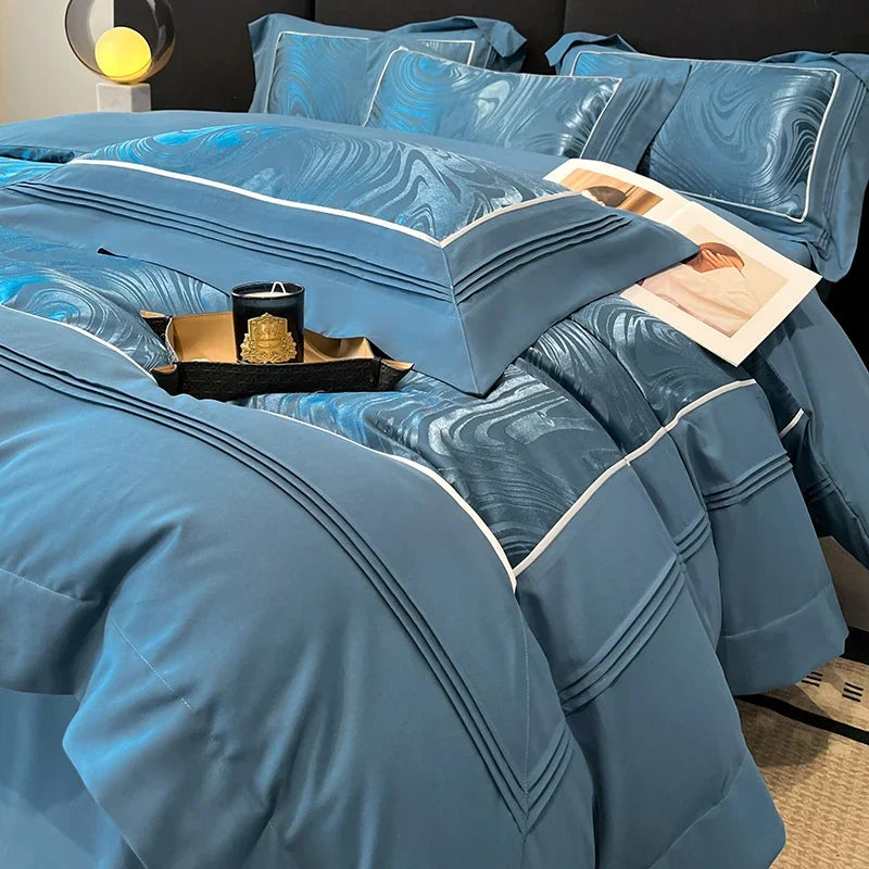 Light Luxury Long-Staple Pure Cotton Jacquard Bedding Set - Duvet Cover, Bed Sheet & Pillowcases